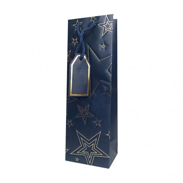 Пакет под бутылку ЛЮКС Звезды золотые размер 12*36*10см