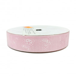 Лента атласная с набивкой Коляска розовая размер 2,2см*23м