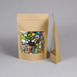 Дой-пак бумажный крафт с окном с замком zip-lock 200*300мм (45+45) 140мм уп 10шт