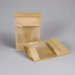 Дой-пак бумажный крафт с окном с замком zip-lock 200*300мм (45+45) 140мм уп 10шт