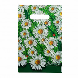 Пакет вырубной  ПВД Ромашки  на зеленом 20*30см 35 мкм 100шт
