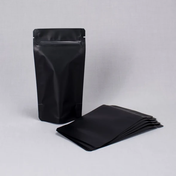 Дой-пак черный матовый металл внутри с замком zip-lock 105*195мм (35+35) уп 10шт