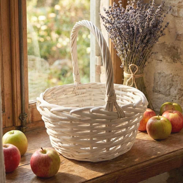 Корзина круглая белая ива в 2-х размерах арт 8862993