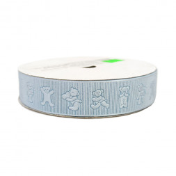 Лента атласная с набивкой Мишки голубая размер 2,2см*23м