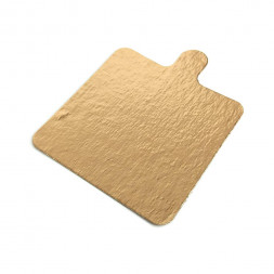 Подложка для пирожных с ручкой квадратная Золото 75*75мм 0,8мм уп 10шт