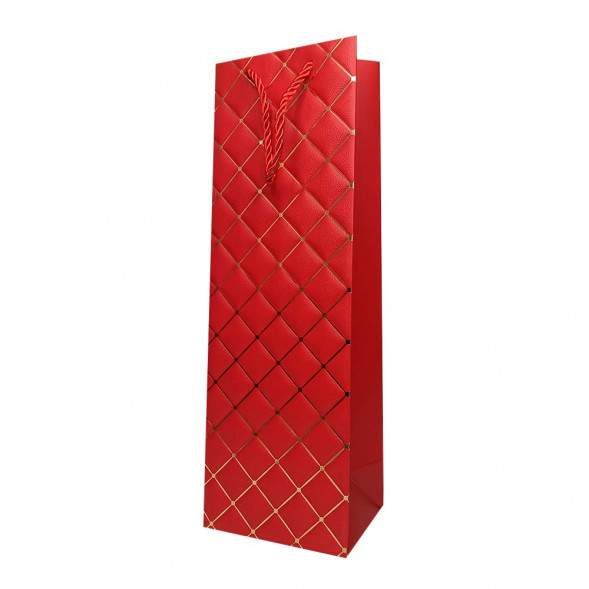 Пакет под бутылку ЛЮКС Ромбики с золотым тиснением размер 12*37*10см