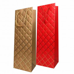 Пакет под бутылку ЛЮКС Ромбики с золотым тиснением размер 12*37*10см