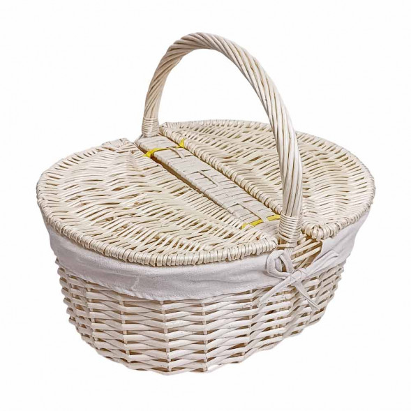 Корзина овальная для пикника ива выбеленная размер 38*31*17*33см
