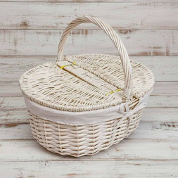 Корзина овальная для пикника ива выбеленная размер 38*31*17*33см