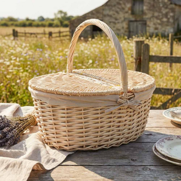 Корзина овальная для пикника ива выбеленная размер 38*31*17*33см