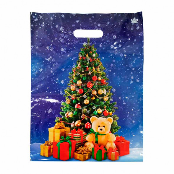 Пакет вырубной ПВД Мишка под елкой 31*40см 60 мкм 50шт