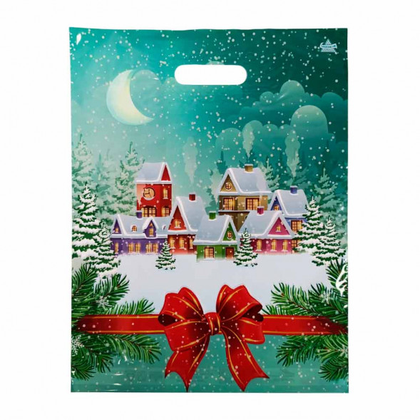 Пакет вырубной ПВД Заснеженные домики 31*40см 60 мкм 50шт