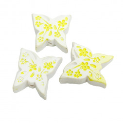 Декор Бабочка с орнаментом бело-желтая на липучке размер 2,2см