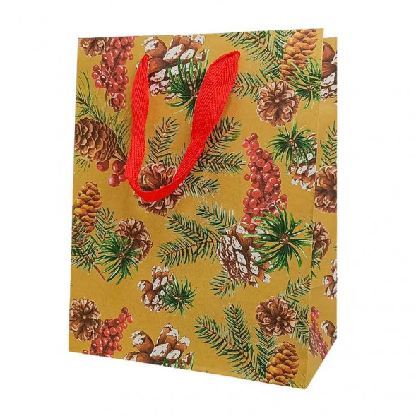 Пакет крафт новогодний размер 18*23*10см