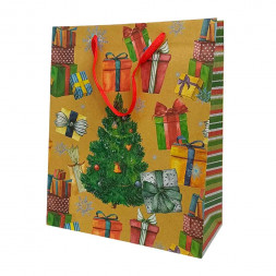 Пакет крафт новогодний размер 26*32*12см