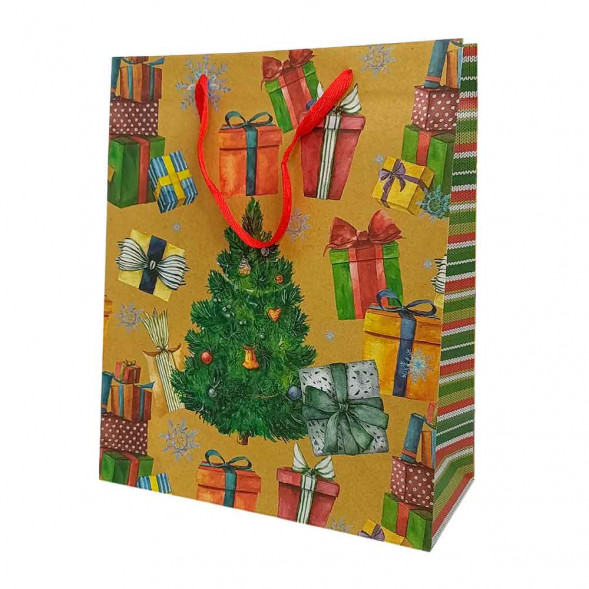 Пакет крафт новогодний размер 26*32*12см