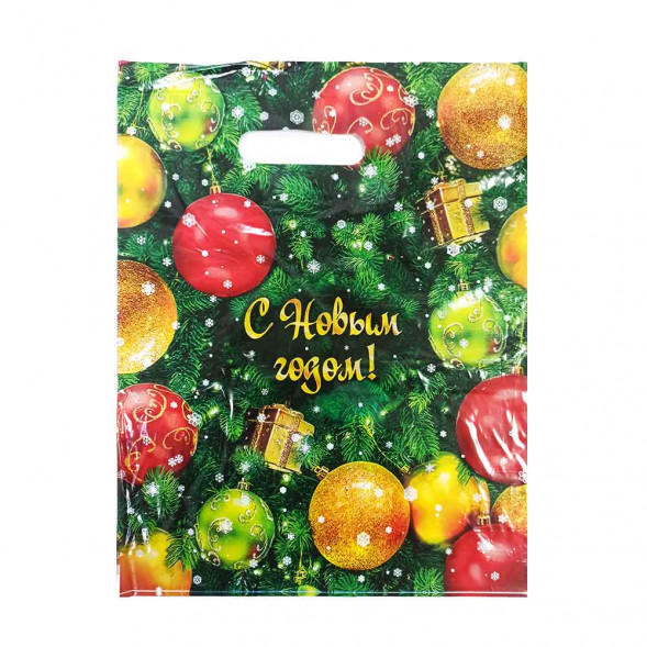 Пакет вырубной ПВД С Новым годом 30*40см 40 мкм 50шт